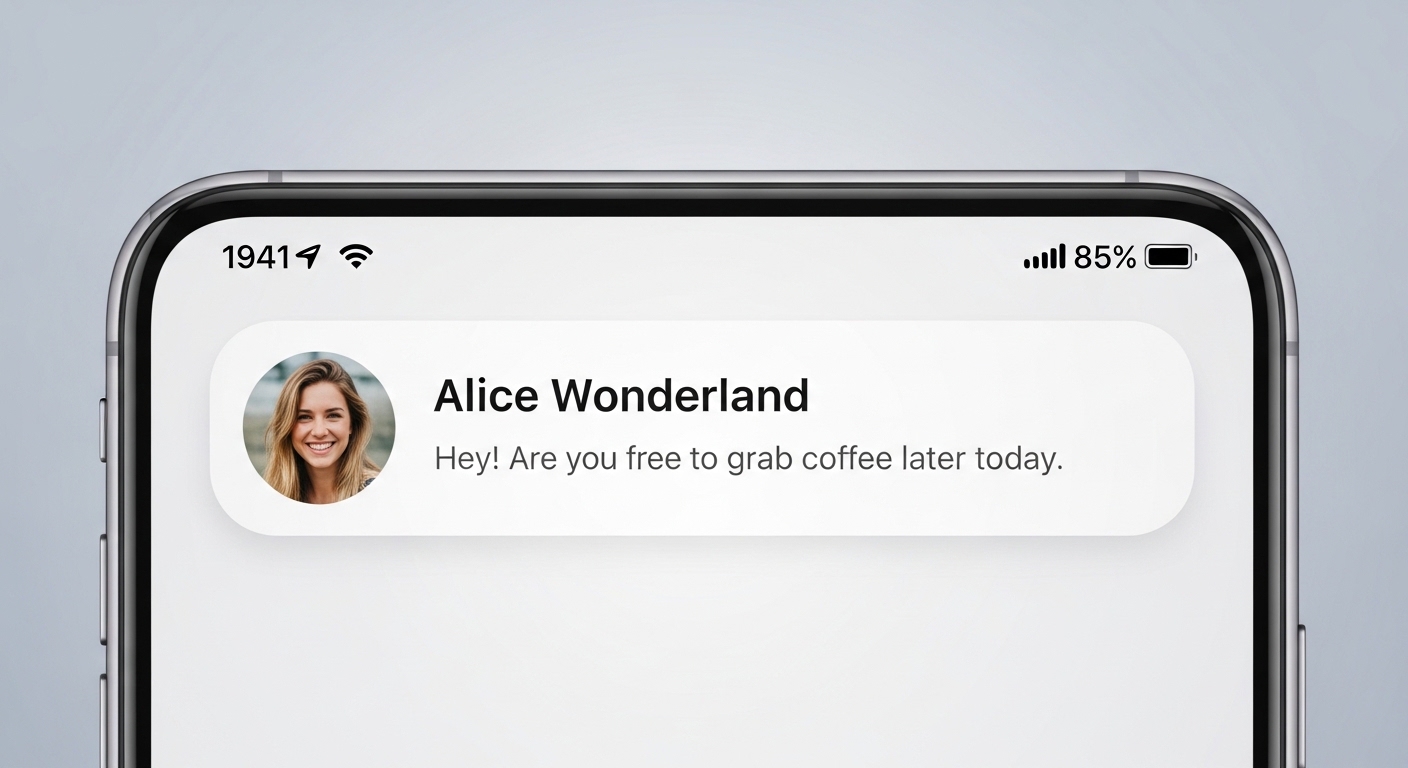 sms tracker - smartphone screen showing incoming text message notification with contact name,