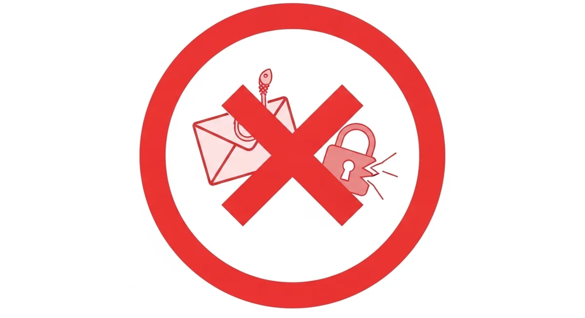 Red warning symbol with X marks crossing out social engineering attack methods.