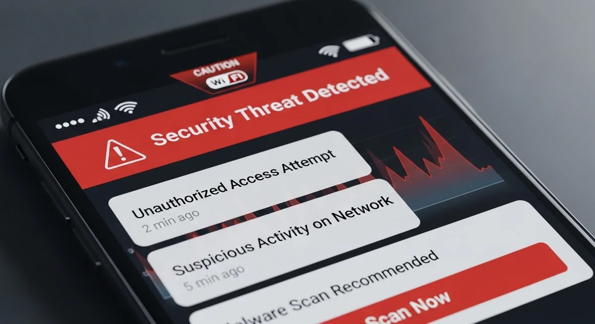 Smartphone showing warning indicators for overheating, battery drain, and unusual activity.