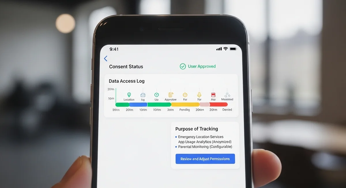 Legal tracking scenario showing parent monitoring child versus unauthorized surveillance.