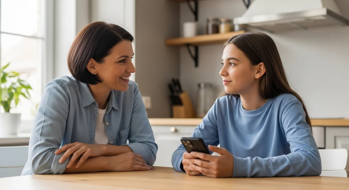 Family members having open conversation about device security and location sharing practices
