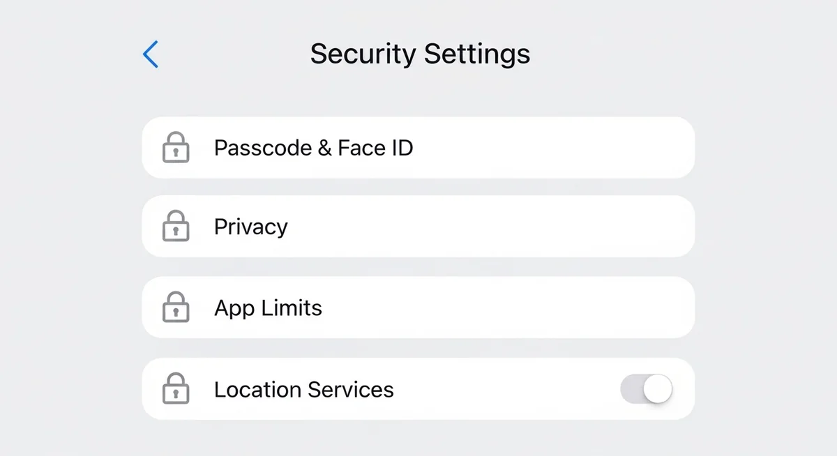 iPhone security settings screen showing security check path and device management options