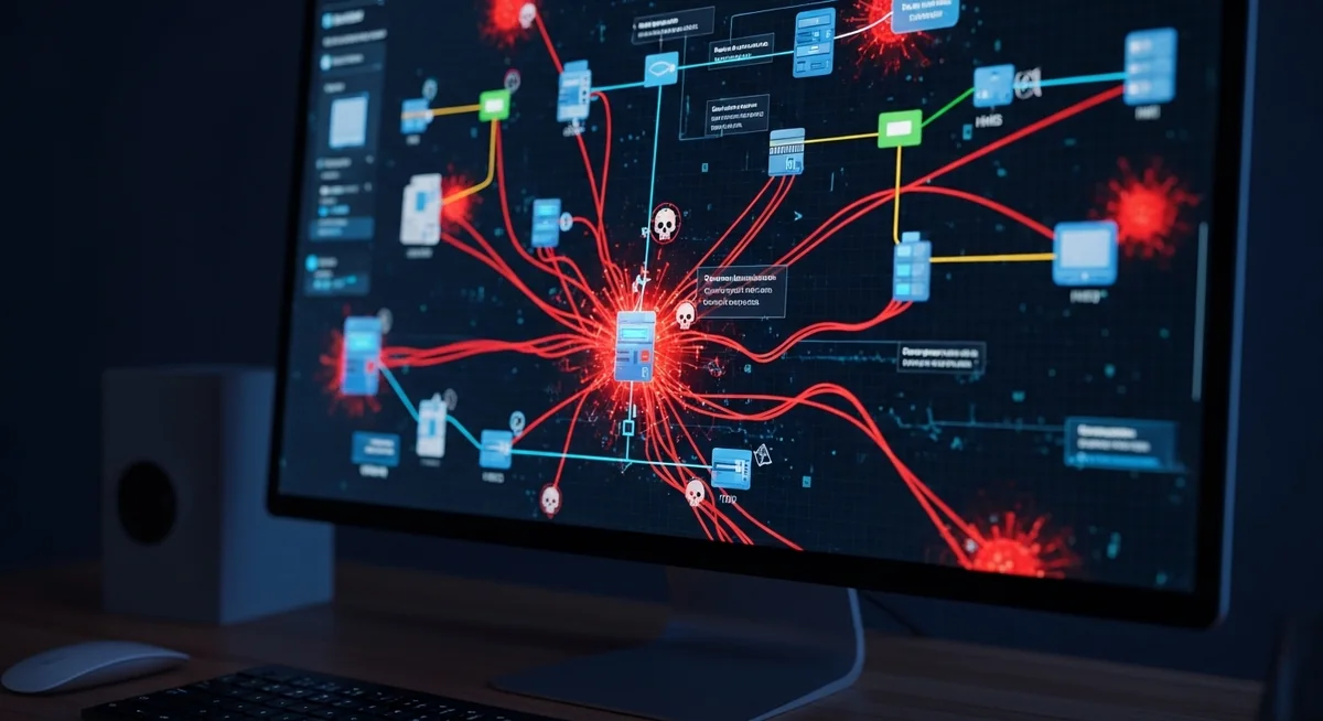 Malware attack visualization for one of the biggest hacks executed by nation-states — Stuxnet worm spreading through industrial control systems and centrifuges.