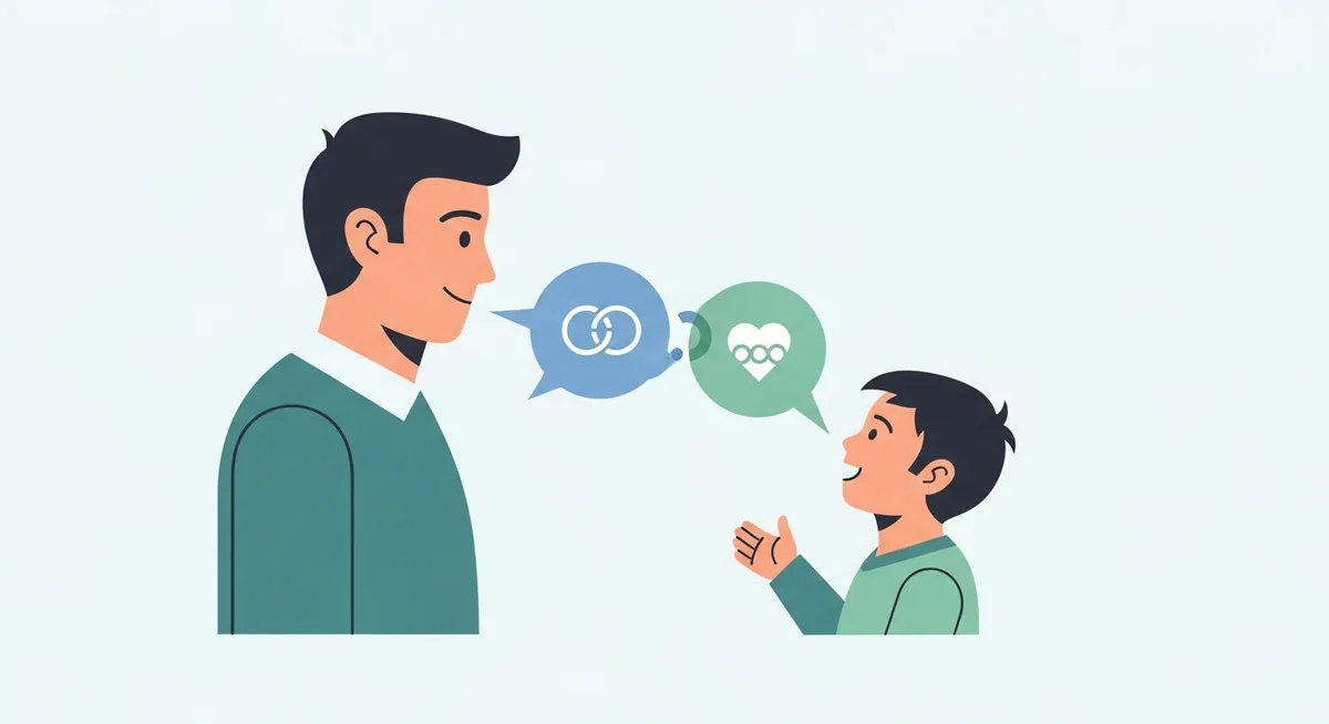 Parent and child having open conversation about location sharing and trust, family setting