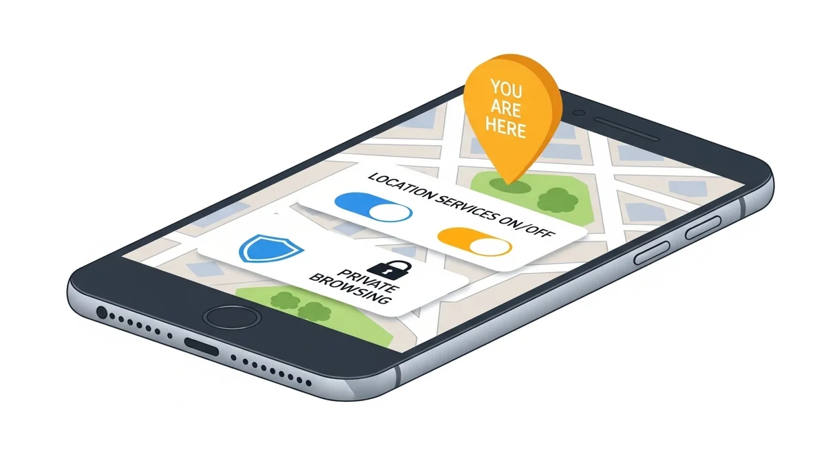 Smartphone displaying device tracking and location features with protective security controls