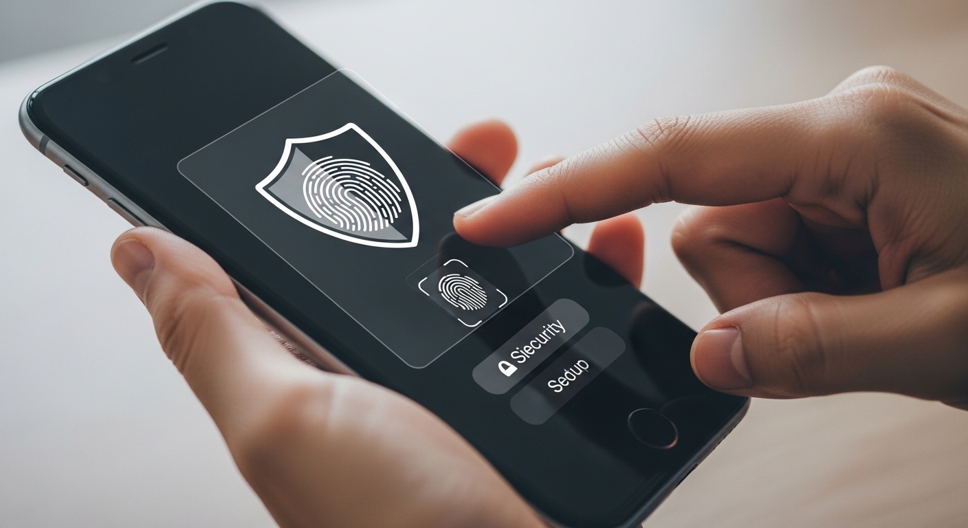 person setting up biometric fingerprint lock on smartphone