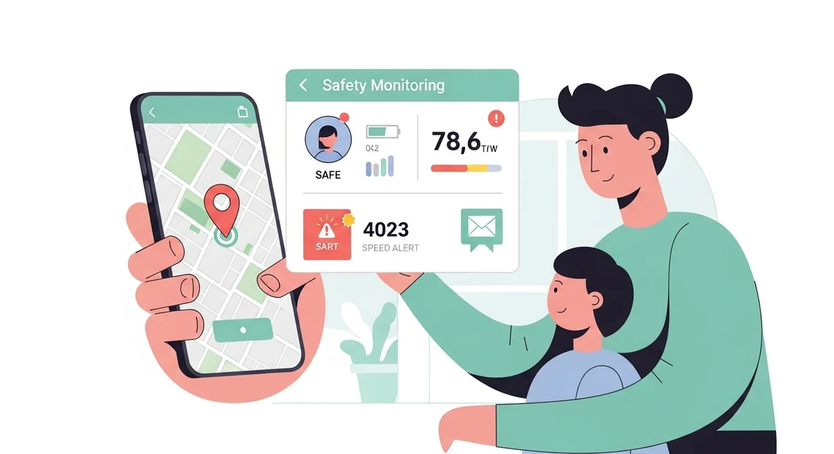 Parent reviewing child's location on smartphone map with parental control and safety monitoring features