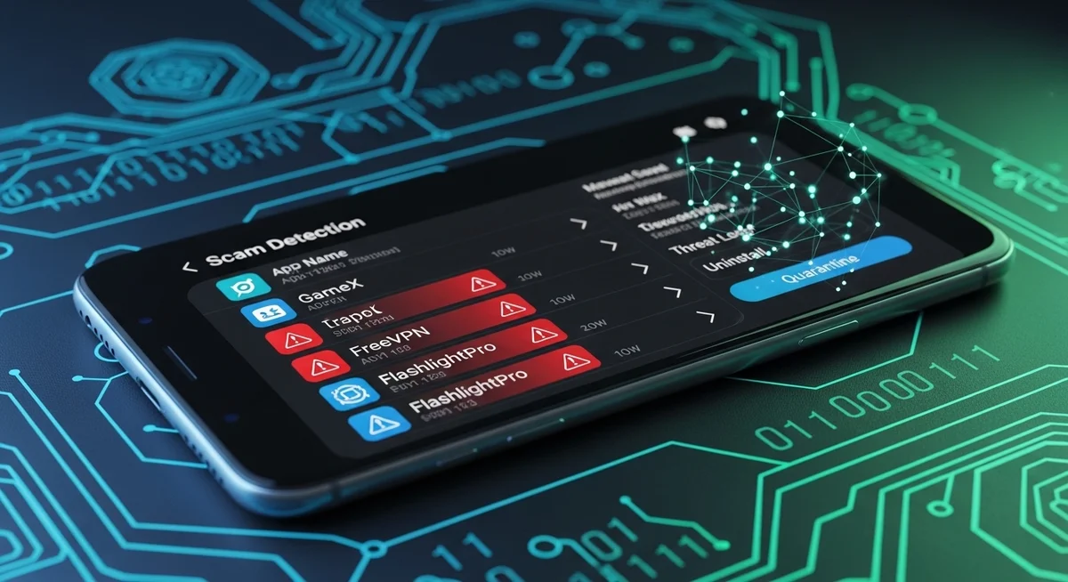 Spyware detection scan showing suspicious surveillance apps on phone