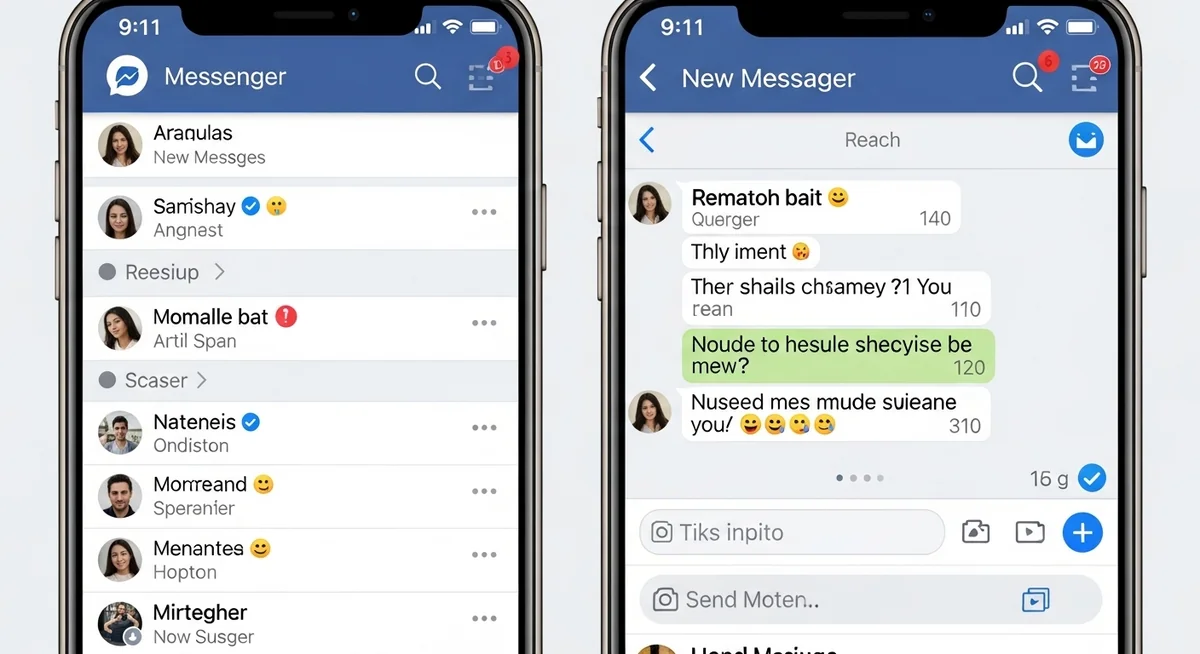 Facebook Messenger desktop and web interface showing conversation threads and file sharing options.