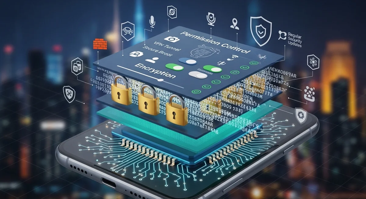 iOS and Android security architecture showing enclosed ecosystem versus modular ecosystem with security controls.