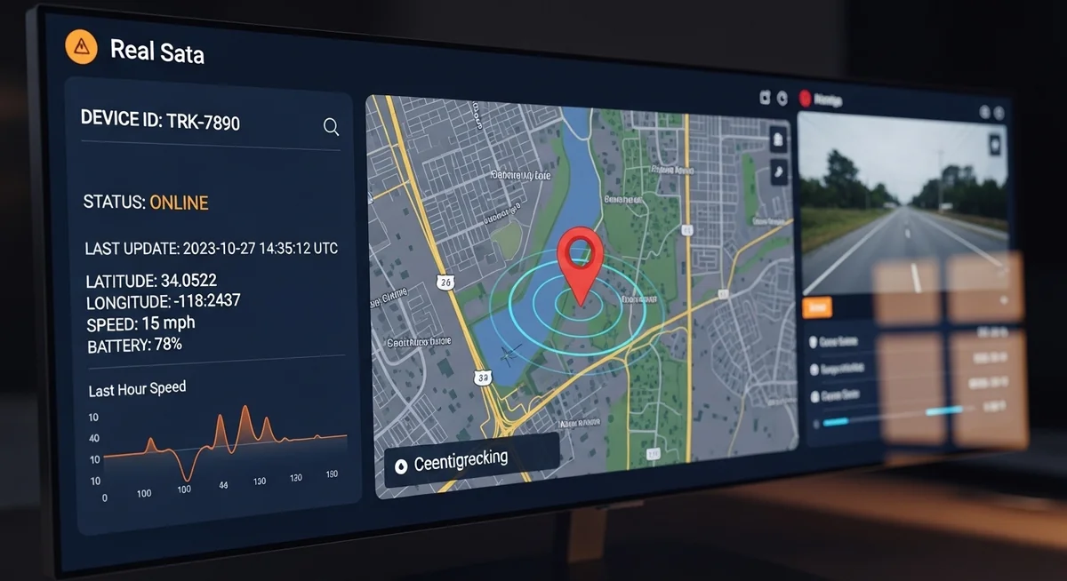 Surveillance dashboard displaying real-time location tracking, messages, and call logs
