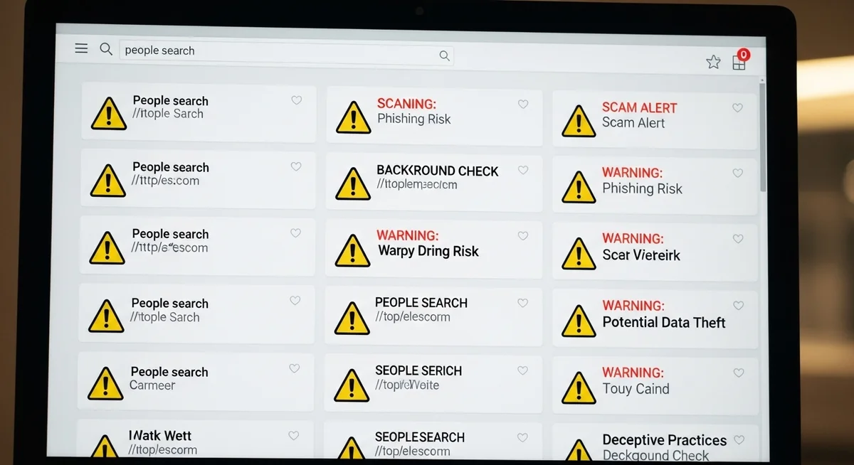 People search service results with scam warnings