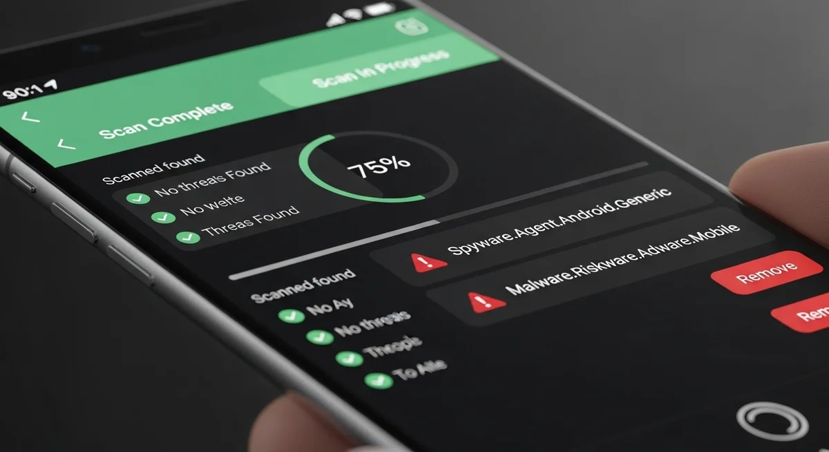 Phone security scan detecting tracking software