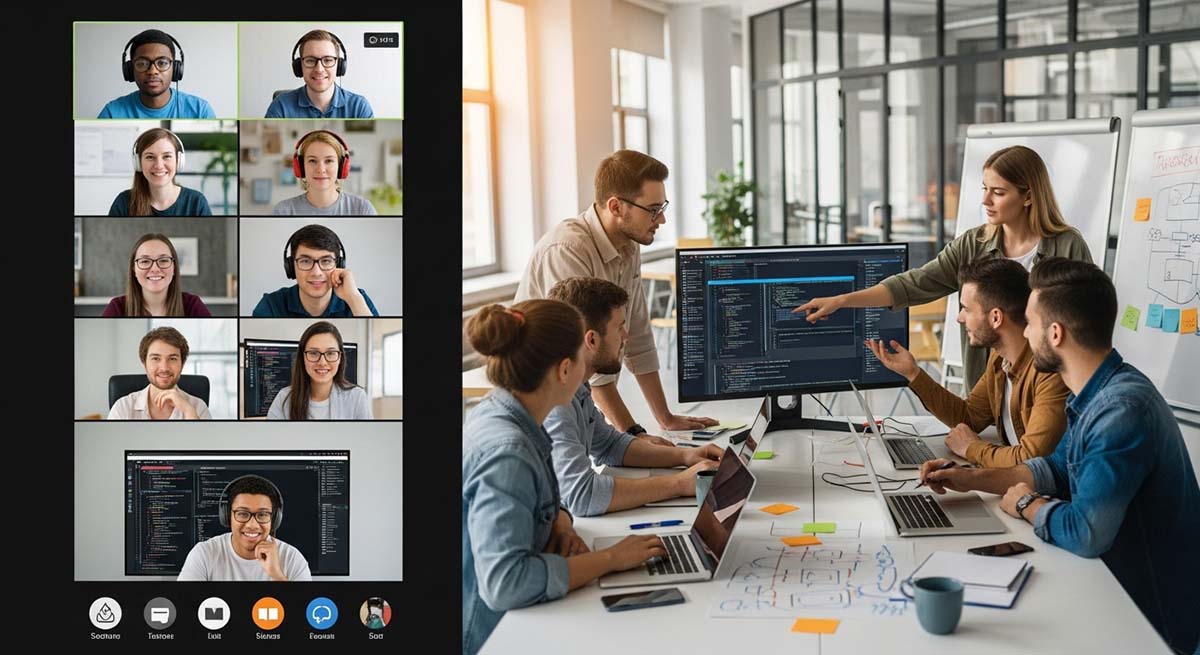 Split screen showing remote hackathon participants