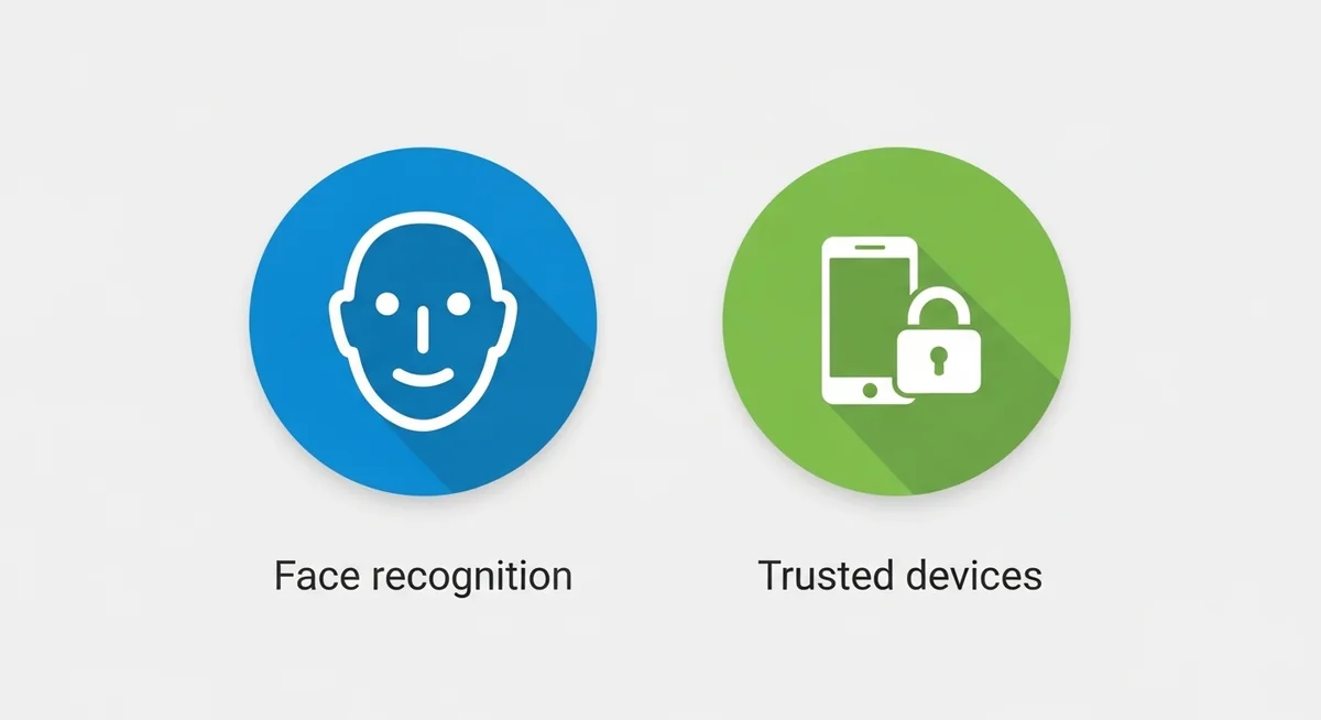 Android Smart Lock settings displaying five unlock methods including face recognition.