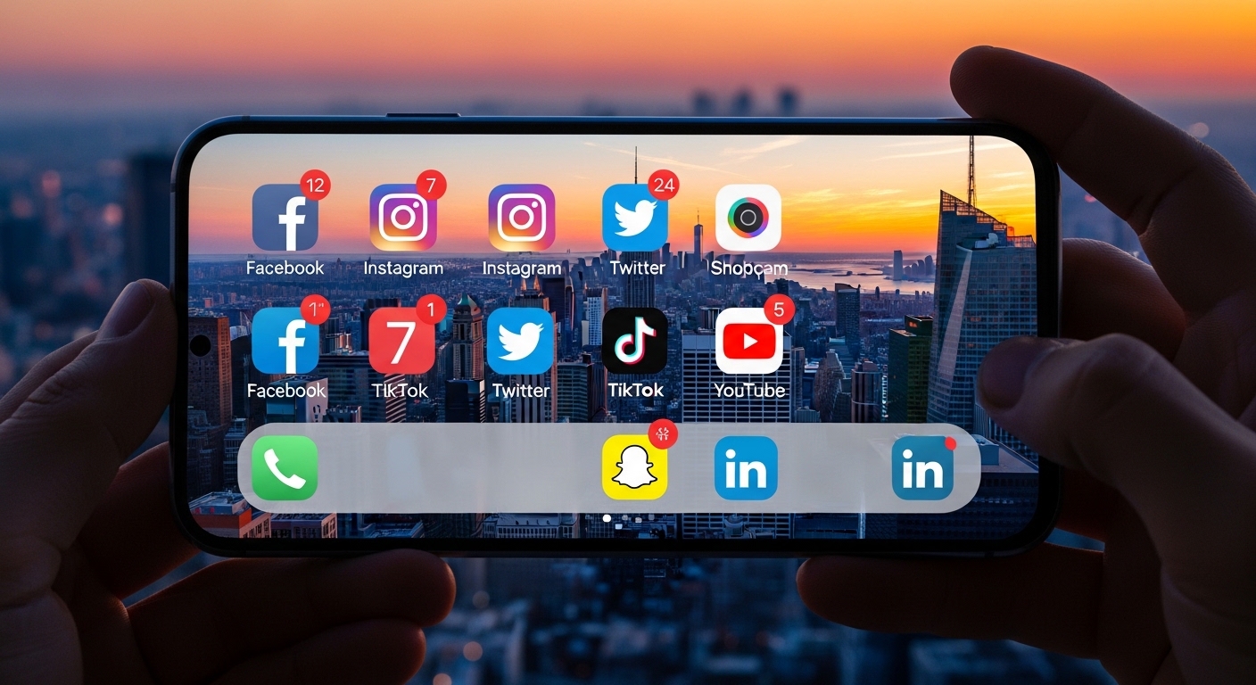 smartphone showing social media app icons on home screen with notification badges