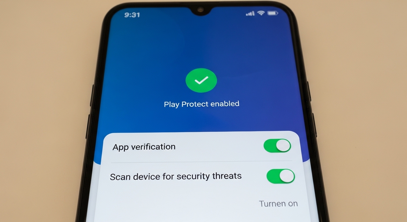 Google Play Protect enabled on smartphone with security verification