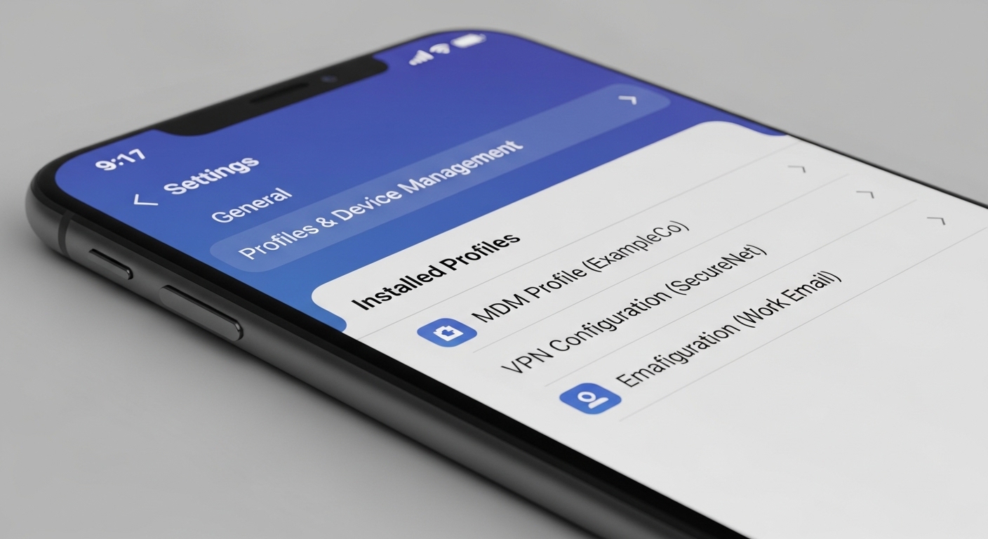 Smartphone settings screen showing installed profiles section