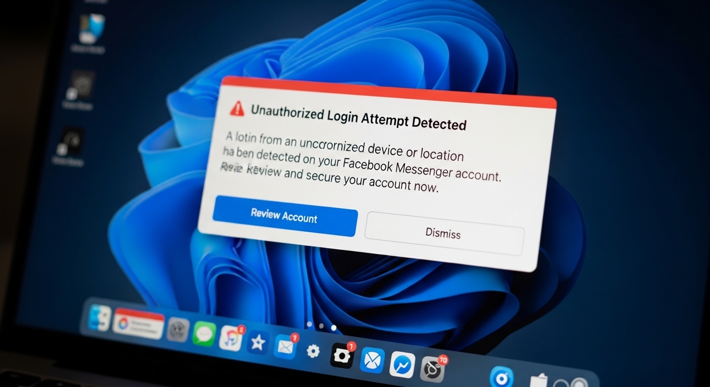 facebook messenger hack warning on laptop screen