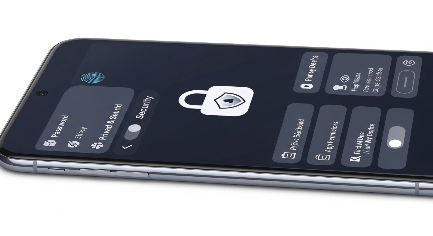 smartphone displaying security settings screen with lock icon and shield symbol