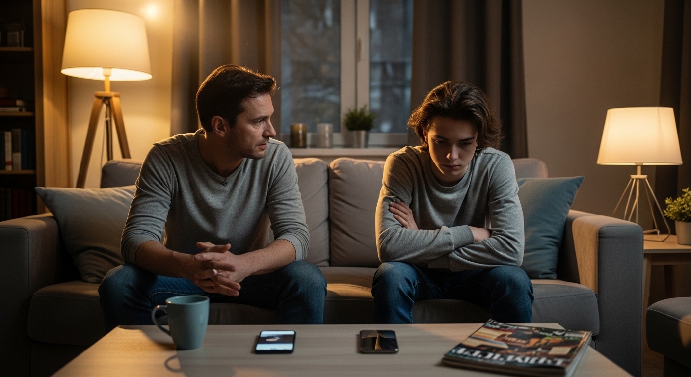 Parent and teenager having conversation about online safety