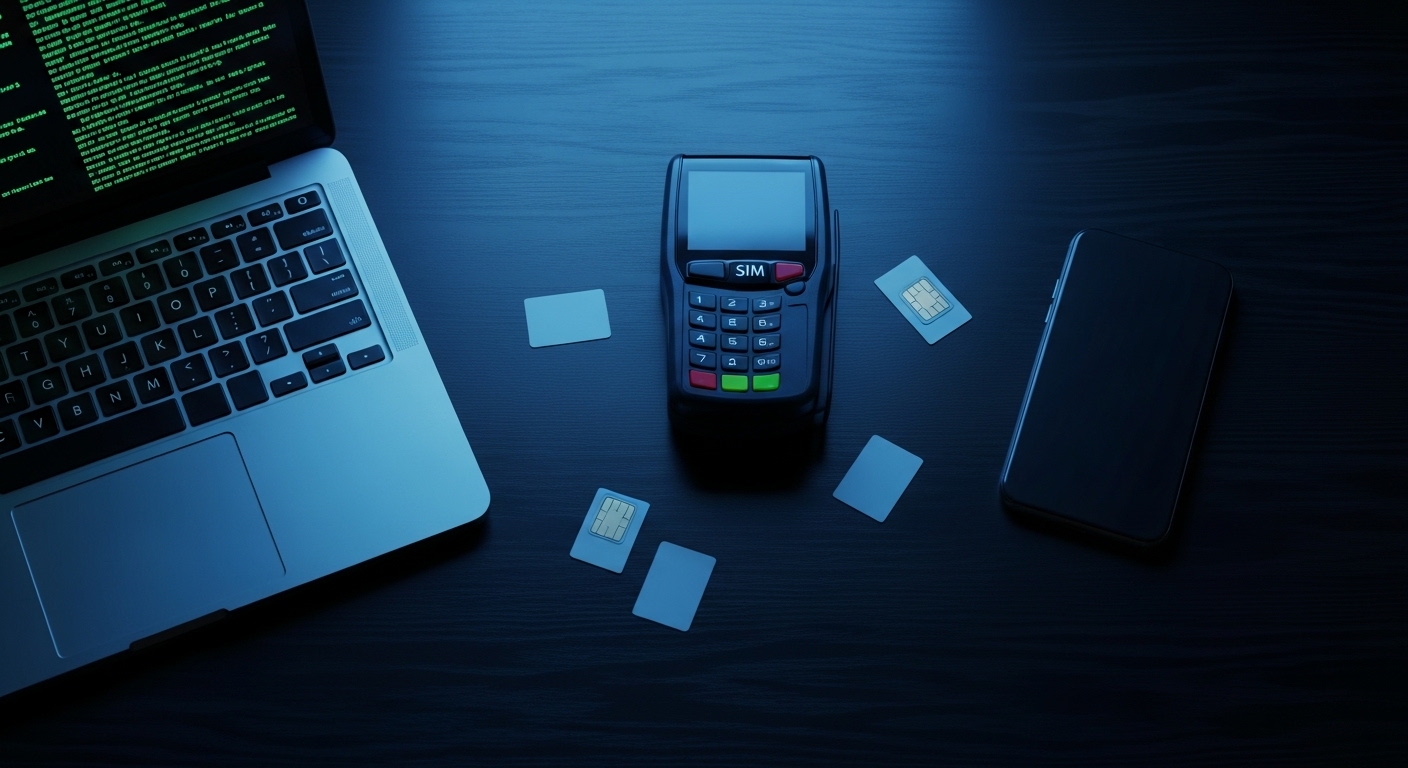 SIM card reader and cloning tools on desk