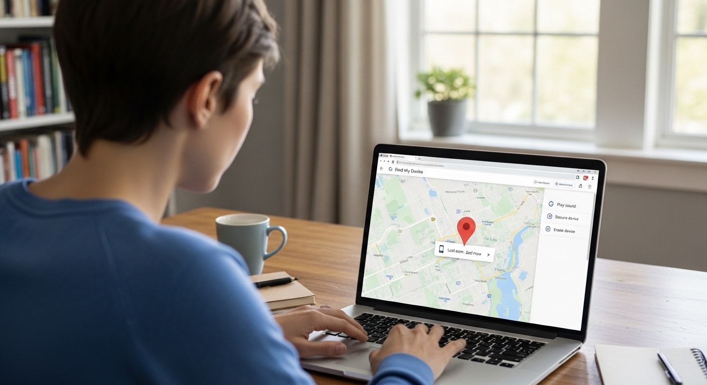 person locating lost phone using browser