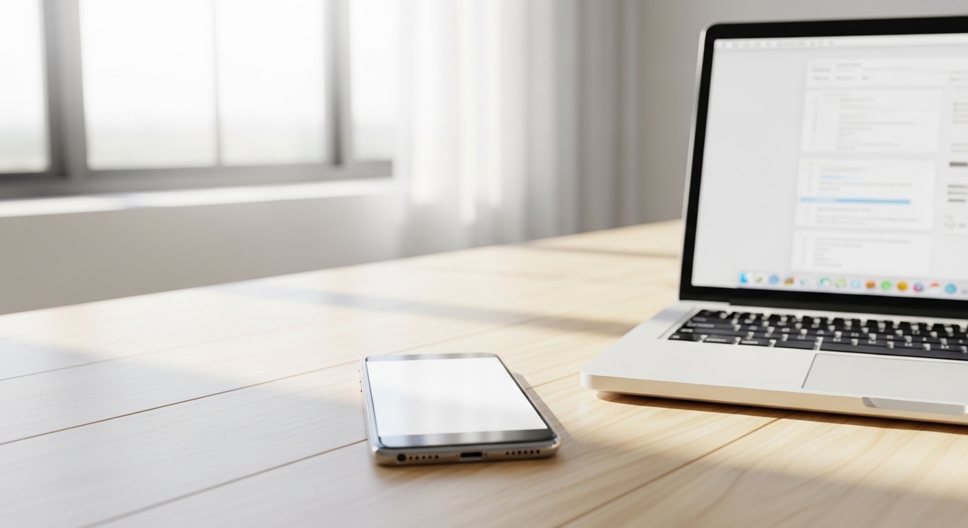 smartphone and laptop on desk for app installation