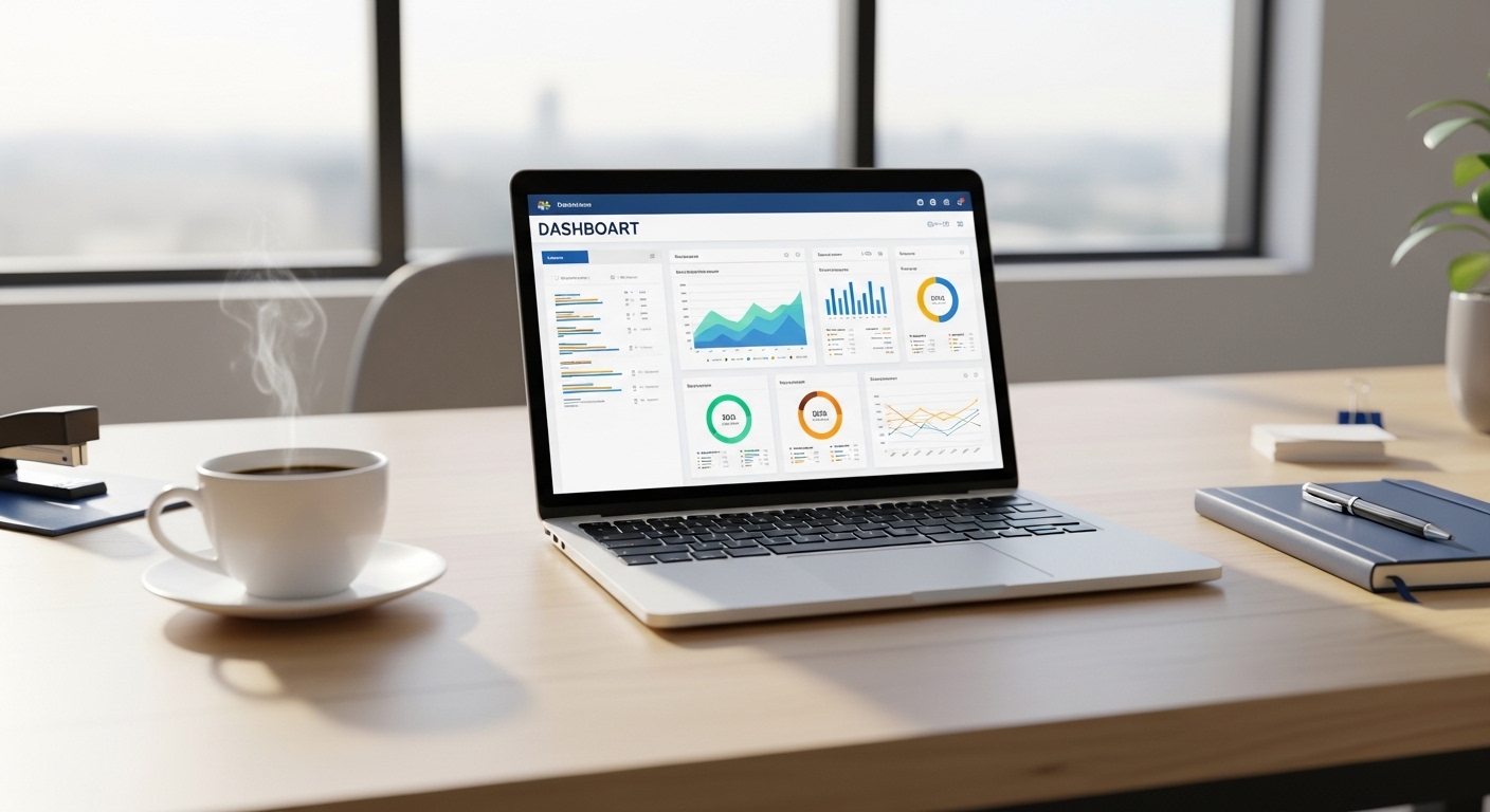 business laptop with monitoring dashboard on desk