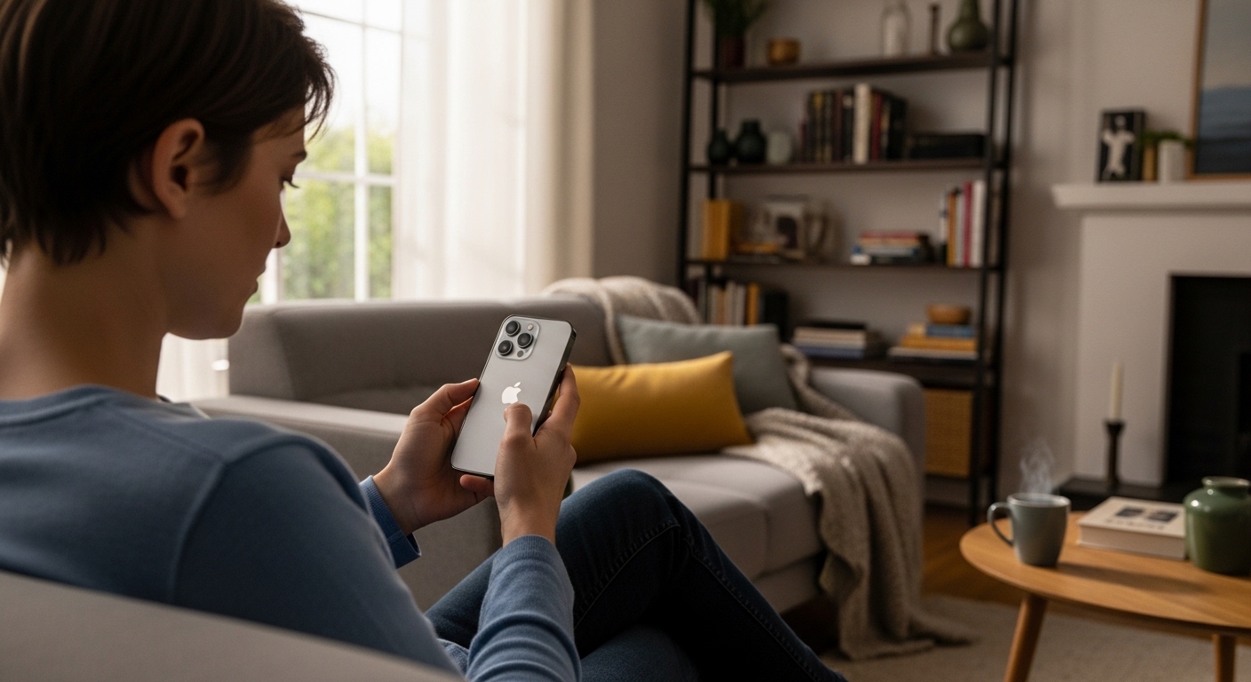 person holding iPhone checking settings