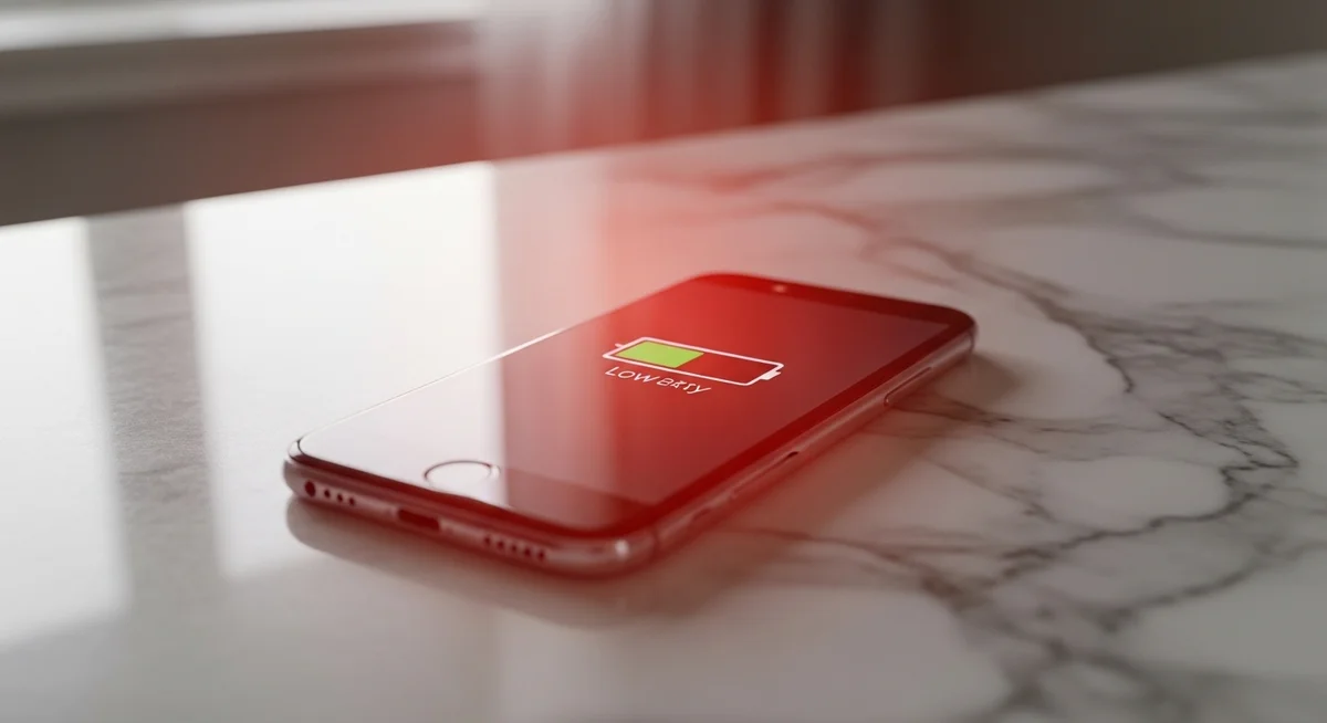 Phone screen mirroring warning signs — low battery